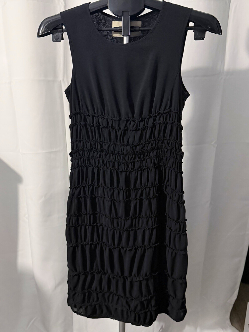 Burberry London Black Sleeveless Sheath Dress Round Neck Ruffle Short